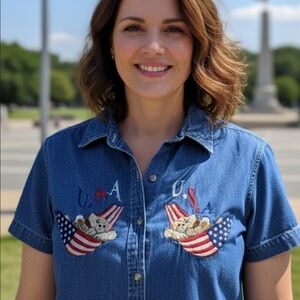 Vintage 90s - Embroidered Kitty USA Denim Button-down shirt